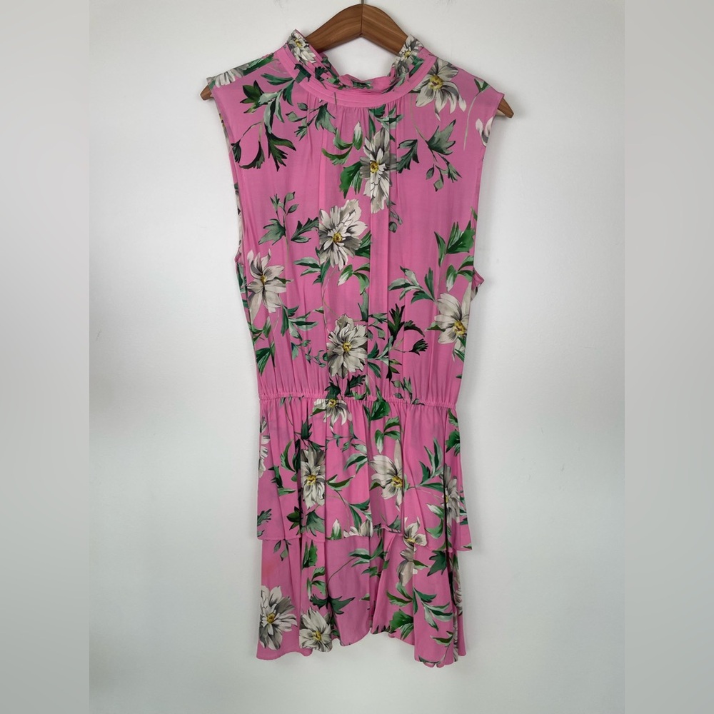 Yumi Kim Pink Floral Mini Dress XL Silk Feel Feminine Spring Coquette Romantic